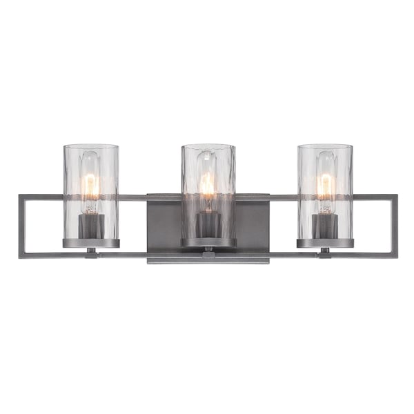 Designers Fountain Elements 24in 3-Light Chrome Industrial Indoor Vanity Light with Clear Rain Glass Shades 86503-CHA - main